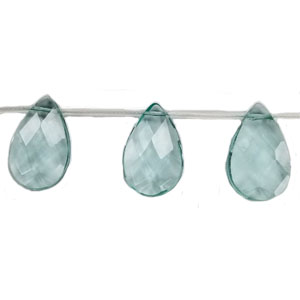 AQUAMARINE QUARTZ (GLASS) FACETED PEAR SD 16X25MM